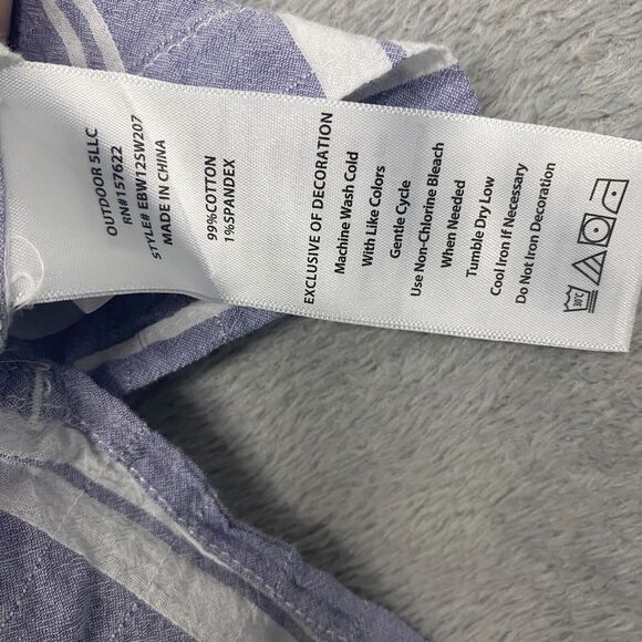 Eddie Bauer Shirt Womens Small Blue Stripe Button Up Cotton Short Sleeve Collar - Picture 5 of 7